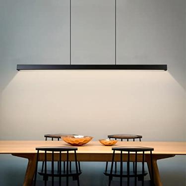 Imagem de Luminária pendente LED linear moderna para cozinha, regulável, contemporânea, nórdica, para mesa de jantar, escritório, bar, preta (100x4,5 cm)