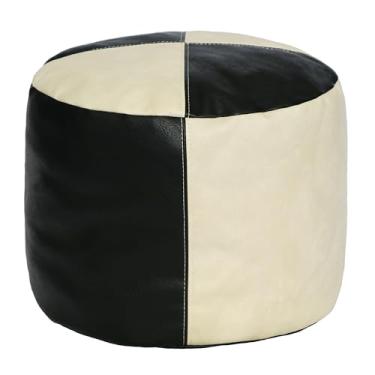 Imagem de Thgonwid Capa de pufe de couro sintético sem enchimento, solução de armazenamento de pufe feita à mão, almofada de apoio para os pés no chão - 41 cm x 30 cm A, preto e branco