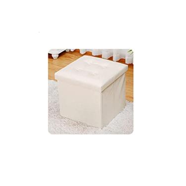 Imagem de FTOQWZXV Banqueta dobrável dobrável com tampa assento de couro, banquinho de brinquedo, quadrado, retangular, banquinho resistente à água, bege - 38 x 38 x 38 cm