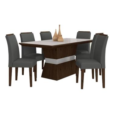 Imagem de Mesa De Jantar 6 Cadeiras Gênova Imbui/off Wh/cinza - Móveis Arapongas Imbuia/off White/suede Cinza