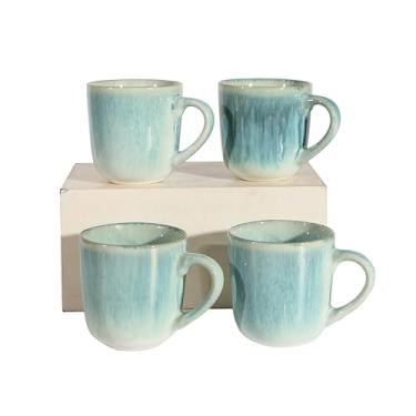 Imagem de Decosignature Conjunto de 4 canecas de café de grés | Canecas de café de 350 ml, seguras para micro-ondas e lava-louças, empilhável, alça fácil de segurar | Conjunto de presente de xícaras de café de