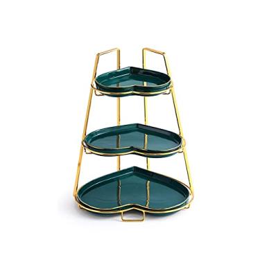 Imagem de Suporte de bolo de cerâmica de 3 camadas verde criativo para sobremesas, suporte de exibição de bolo de chá da tarde, bandeja de pastelaria, suporte de sobremesa, torre de cupcake