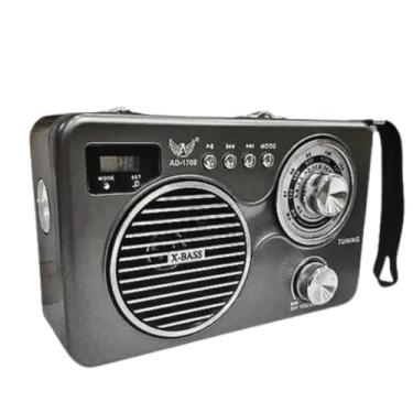 Imagem de Rádio Retrô Portátil Bluetooth, Lanterna LED Integrada e Rádio FM/AM/SW | USB/Cartão SD | Design Vintage (Preto/Prata)