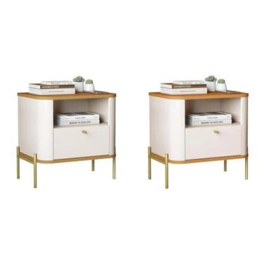 Imagem de Conjunto com 2 Mesas de Cabeceira Curva 1 Gaveta e 1 Nicho Pés e Puxad