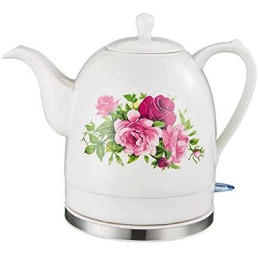 Imagem de Chaleiras, chaleira elétrica, desligamento automático, ebulição rápida, água rápida para chá, café, sopa, aveia, 1,2 L, padrão de peônia, esperançoso