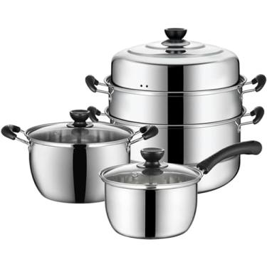 Imagem de LGEOELIAS Conjunto de panela de aço inoxidável vaporizador de sopa, pote de leite, fogão a gás, fogão de indução doméstico, utensílios de cozinha universais
