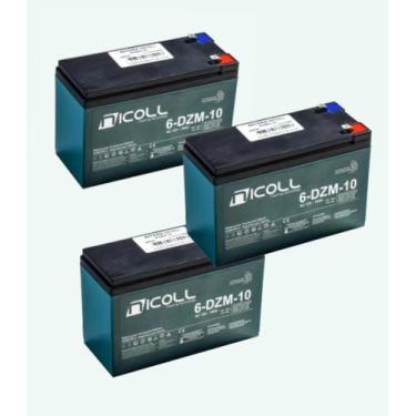 Imagem de KIT 03 BATERIAS 12v 9ah , 12V 10AH ciclo profundo 6DZM10 para patinete