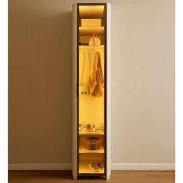 Imagem de Guarda Roupa Modulado com LED e Vidro Reflecta 1 Porta com Nicho e Pés MDF Innova Gelius - Off White