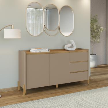 Imagem de Aparador Buffet 2 Portas 3 Gavetas com Pés de Madeira Maciça Rennes Casa D - Hanover Fendi