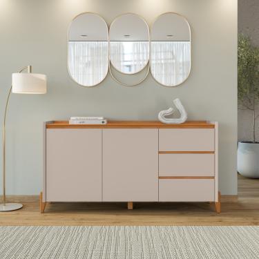 Imagem de Aparador Buffet 2 Portas 3 Gavetas com Pés de Madeira Maciça Rennes Casa D - Cedro/Off White