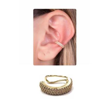 Imagem de Piercing de Pressão para Cartilagem da Orelha Banhado a Ouro Cravejado