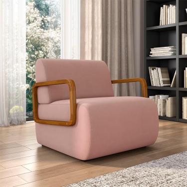 Imagem de Poltrona Decorativa Sala de Estar Odessa Braços em Madeira Veludo Rosê G33 - Gran Belo