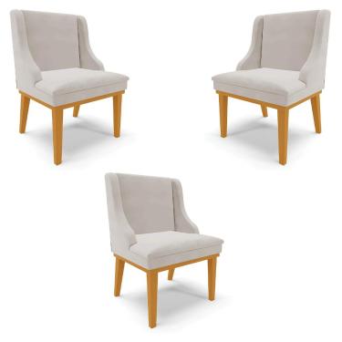 Imagem de Kit 3 Cadeiras Decorativas Sala de Jantar Base Fixa de Madeira Firenze Veludo Cinza/Castanho G19 - Gran Belo