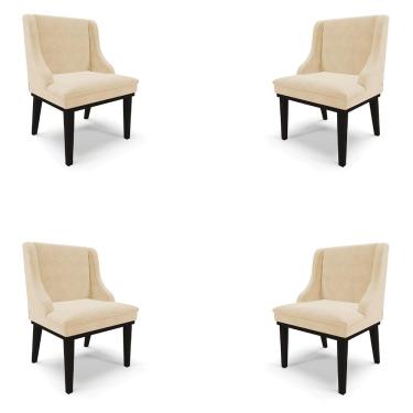 Imagem de Kit 4 Cadeiras Decorativas Sala de Jantar Base Fixa de Madeira Firenze Suede Bege/Preto G19 - Gran Belo