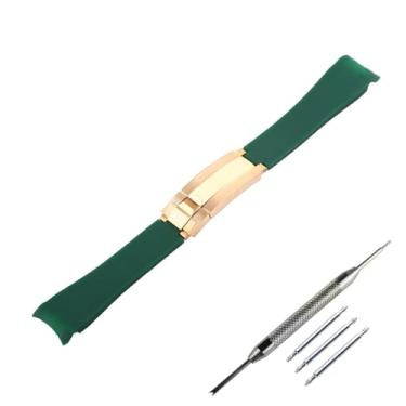 Imagem de JETHENG Pulseira masculina de silicone de 20 mm para Rolex Daytona Outdoor Sports, pulseira de borracha à prova d'água, acessórios femininos (fivela de ouro verde de 20 mm)