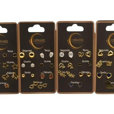 Imagem de Kit Semaninha com 7 Pares de Brincos Sortidos Banhados A Ouro | Design Delicado para Cada Dia da Semana - Lunnanel Semijoias