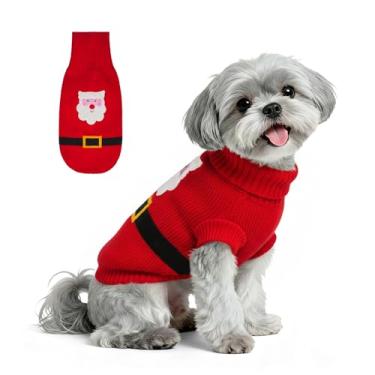Imagem de Petdream Suéter de Natal para cães pequenos, médios, grandes, meninas, machos, gola de tricô, macio, quente, festivo, férias, inverno, roupas divertidas para brincar ao ar livre (Papai Noel, G)