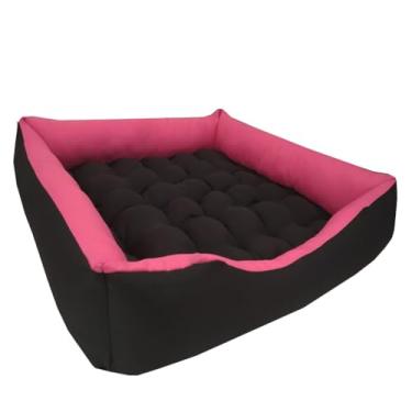 Imagem de Cama Pet 80x60cm Lavável Almofada Antifrio Brinquedo Interativo (Preto/Pink,Com Almofadinha)