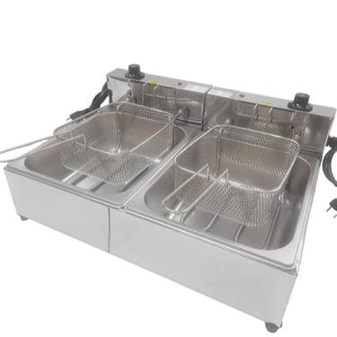 Imagem de Fritadeira elétrica Industrial 10 litros de batata pastel 2 Cubas de 5 litros cada Cuba inox, Salgados porções batatas(110V-2500W)