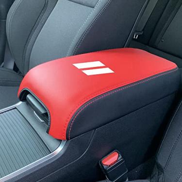 Imagem de XITER Protetor de capa para apoio de braço para carro, 1 pç console central almofada de couro adequada para Dodge Charger 2011-2021 Chrysler 300 2011-2021, console central apoio de braço caixa protetor acessórios interiores (preto+vermelho)