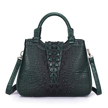 Imagem de Bigfanshu Bolsa feminina 2020 Fashion com estampa de crocodilo bolsa luxuosa de couro bolsa tiracolo, Verde, 32cmX11cmX25cm