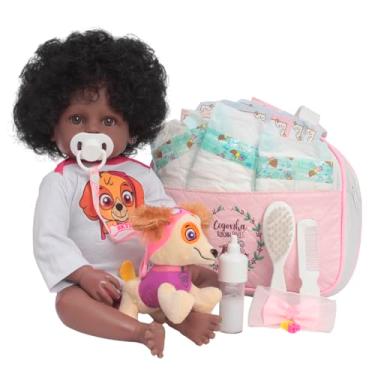 Imagem de Boneca Reborn Bebê Menina Negra Com Bolsa Kit Acessórios