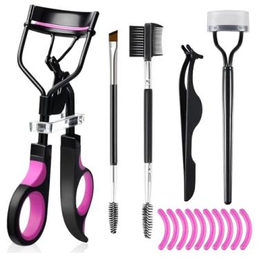 Imagem de Kit de pincel de sobrancelha para mulheres com separador de pente, modelador de cílios, pincéis de rímel, pincel e pente angulares para sobrancelhas, pinças de extensão de cílios e 10 almofadas de