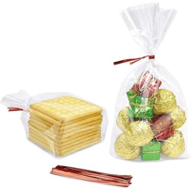 Imagem de Sacos de celofane de fundo plano, 100 peças, sacos transparentes para violoncelo de fundo plano para biscoitos (sem reforço lateral)