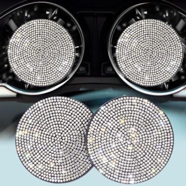 Imagem de Pacote com 2 porta-copos de cristal para carro - Almofadas de bebida antiderrapantes brilhantes de 7 cm para mulheres, acessórios de carro de luxo e ideias de presentes (design à prova de choque)