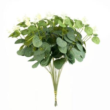 Imagem de 20 peças, caule artificial de eucalipto, folhas verdes falsas para casamentos, arranjos florais para decoração de casa