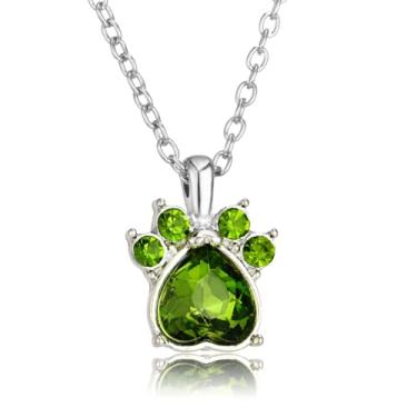 Imagem de Colar de pata de animal de estimação com pedra do mês de nascimento, joia fofa de gato, cachorro, presentes de aniversário para mulheres, One Size, Aço inoxidável, Sem Pedra Preciosa