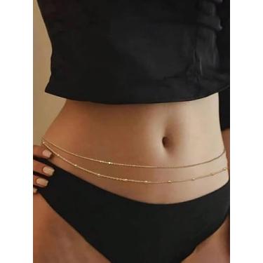 Imagem de Corrente de cintura dourada de camada dupla para mulheres, biquíni sexy, corrente de barriga minimalista para praia, festa na piscina e roupas de verão