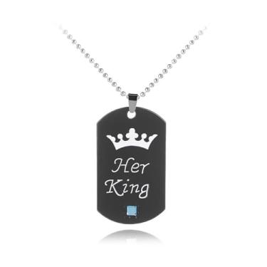 Imagem de Colar Her King de aço inoxidável com pingente de casal para presente de namorado e marido, One Size, Aço inoxidável, Sem Pedra Preciosa
