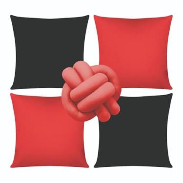 Imagem de Almofadas dara Sofá Kit 04 Almofadas Cheias Lisa Modernas Simples Coloridas Mais Nozinho(Preto/Vermelho)