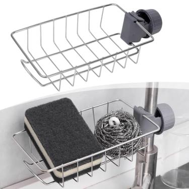 Imagem de Rack de armazenamento suspenso para torneira de aço inoxidável, rotação de 360°, ajustável, cozinha, banheiro, pia, ralo organizador para casa