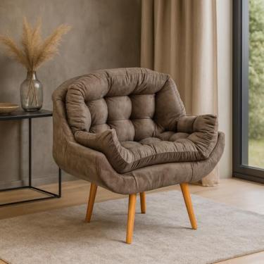 Imagem de Poltrona Decorativa Ônix Suede Marrom Moderna e Confortável Sala D26 - Estofados Helena