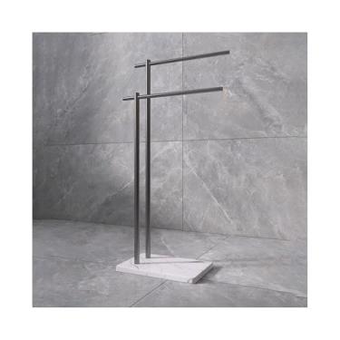 Imagem de porta-toalhas Toalheiro de banheiro, rack toalhas chão, luz, luxo, criativo, mármore, banheira, armazenamento, barra(Gray+White)