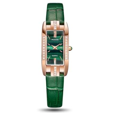 Imagem de ROCOSJEWE Relógio feminino elegante – caixa de ouro rosa com mostrador verde e pulseira verde recém-atualizada, relógio analógico de quartzo, relógio de pulso feminino à prova d'água para presente