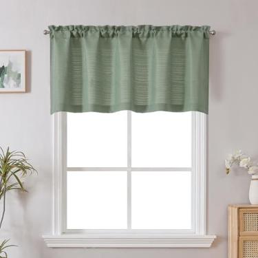 Imagem de Chyhomenyc Cortina curta verde sálvia para janelas, cortinas de janela HLF de serapilheira texturizada de linho sintético, pequena cortina de janela de banheiro saia de porão de lavanderia, 152 cm L x