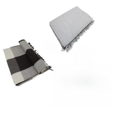 Imagem de Kit 2 Mantas para Sofá Gigante 100% Algodão – Manta Decorativa e Protetora para Sala de Estar (1Marrom c/Cru + 1Cinza Nebina)