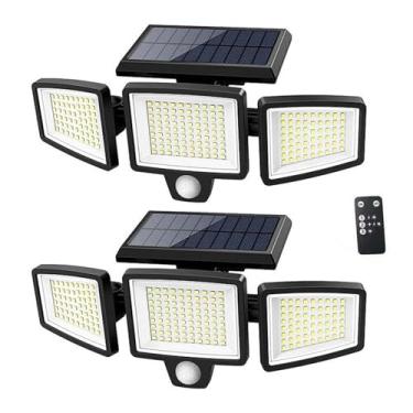 Imagem de Kit Com 2 Luminárias Solares Externas De 3 Cabeças Com Certificação CE, À Prova D'Água IP65 Com Sensor De Movimento, 210 LEDs Para Pátio, Jardim, Entrada E Caminho