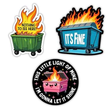Imagem de Conjunto de 3 peças Nothing To See Here, It's Fine, This Little Light Of Mine I'm Gonna Let It Shine Adesivo Engraçado Lixeira Fogo Saúde Mental Humor Sarcástico Sarcasmo Otimista Impermeável 5 cm