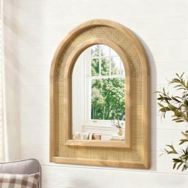 Imagem de JJUUYOU Espelho de arco de madeira espelhos de arco para parede 40.6 cm x 50.8 cm espelhos decorativos pendurados para entrada sala de estar quarto decoração de casa madeira