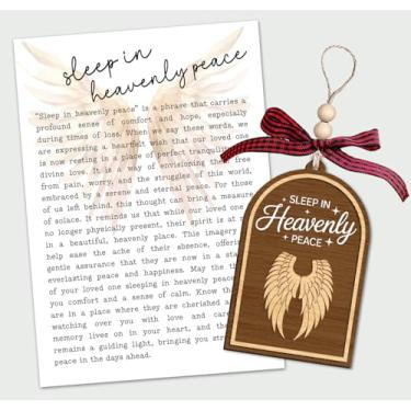 Imagem de Enfeite memorial - Cartão de história Sleep in Heavenly Peace - Arco de madeira com design de asa de anjo - Símbolo reconfortante de descanso eterno - Lembrete suave de amor, esperança e consolo