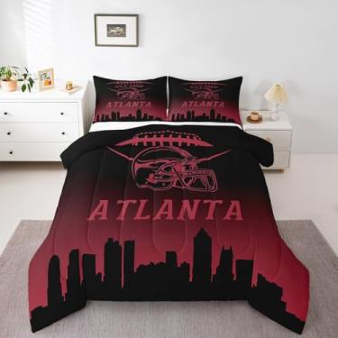 Imagem de Jogo de cama de futebol, decoração de quarto infantil, conjunto de edredom para meninos e meninas, time esportivo, colorido, ilustração de cidade, edredom King com 2 fronhas (Atlanta)