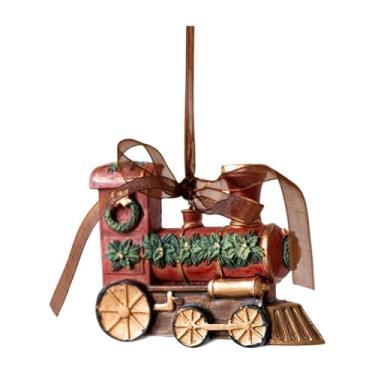 Imagem de Nishiyuenyi Enfeite de Natal para árvore de Natal, pingente de resina artesanal, pequena estátua decorativa para pendurar, Locomotiva