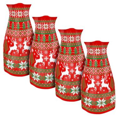 Imagem de MODGY Vaso de flores expansível, vasos de plástico decorativos modernos dobráveis impressos para centros de mesa para casamento, mesa de jantar, decoração de casa, sala de estar, banheiro, veado