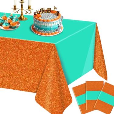Imagem de AFZMON 3 peças de toalhas de mesa de aniversário de música, laranja e verde, decorações de festa de aniversário, fãs de cantores, toalha de mesa retangular de plástico - 274 x 137 cm