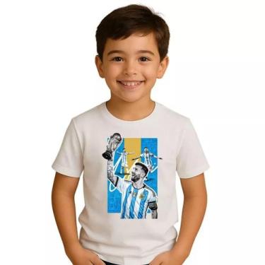 Imagem de Camiseta Infantil 100 Algodão Lionel Messi Goat Futebol Tamanho 2 ao 1