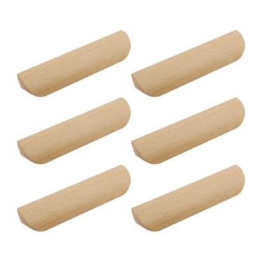 Imagem de Tighall 6 puxadores de móveis maciços de madeira, 3,78" (96 mm), puxadores de gaveta simples de madeira, puxadores decorativos de móveis para armários de cômoda (faia, furo de 9,6 cm)